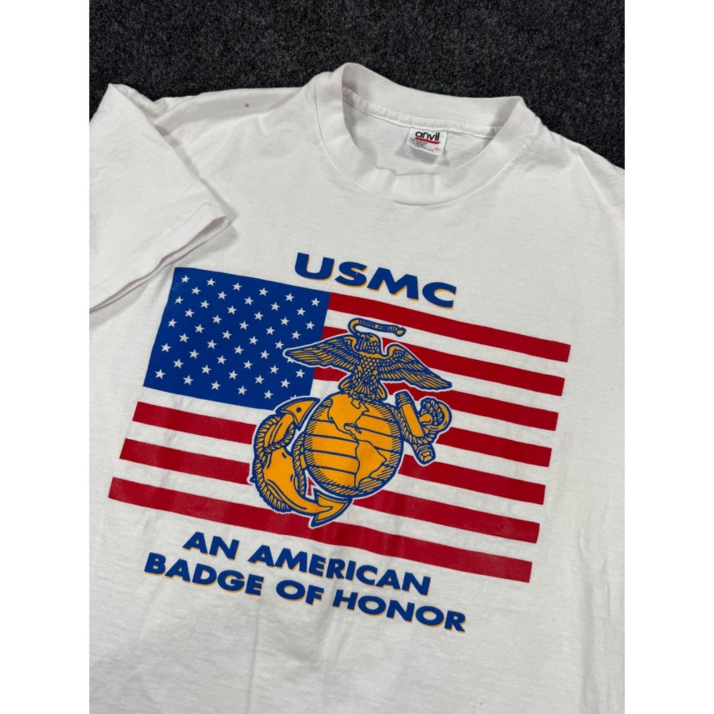 Vintage 90s USMC Marine Corps An American Badge of Honor T Shirt L USA Made